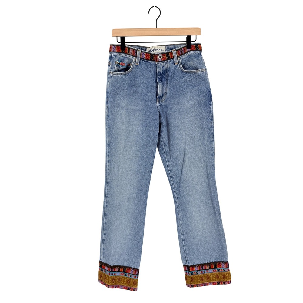 Express Bleus Jeans Blue 7/8 (30) Vintage Boho Embroidered Denim High Rise 90s